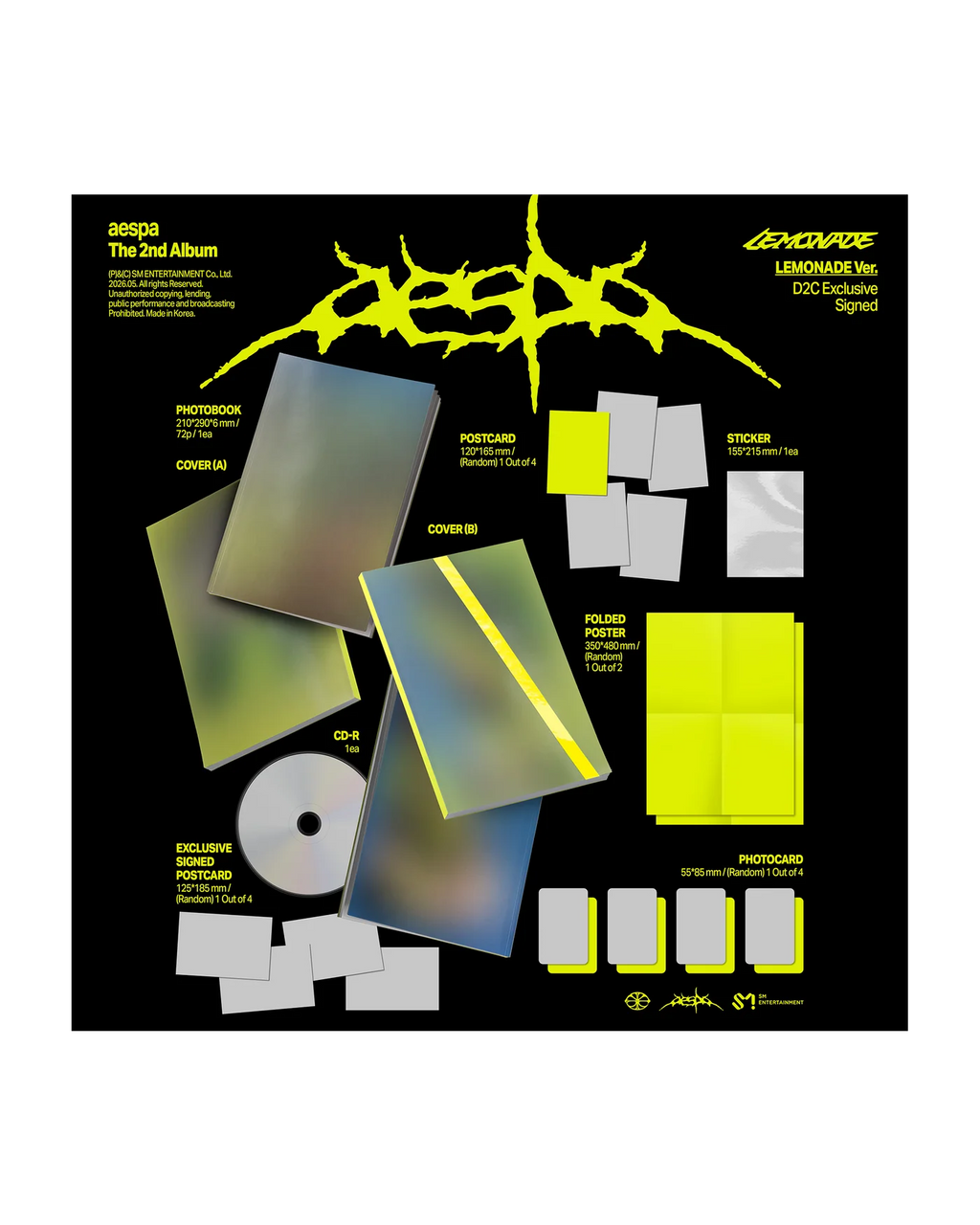 SIGNED Pre- Order  The 2nd Album 'LEMONADE' (LEMONADE Ver.)  (ACID Ver.) 預購Aespa 美網親簽隨機成員