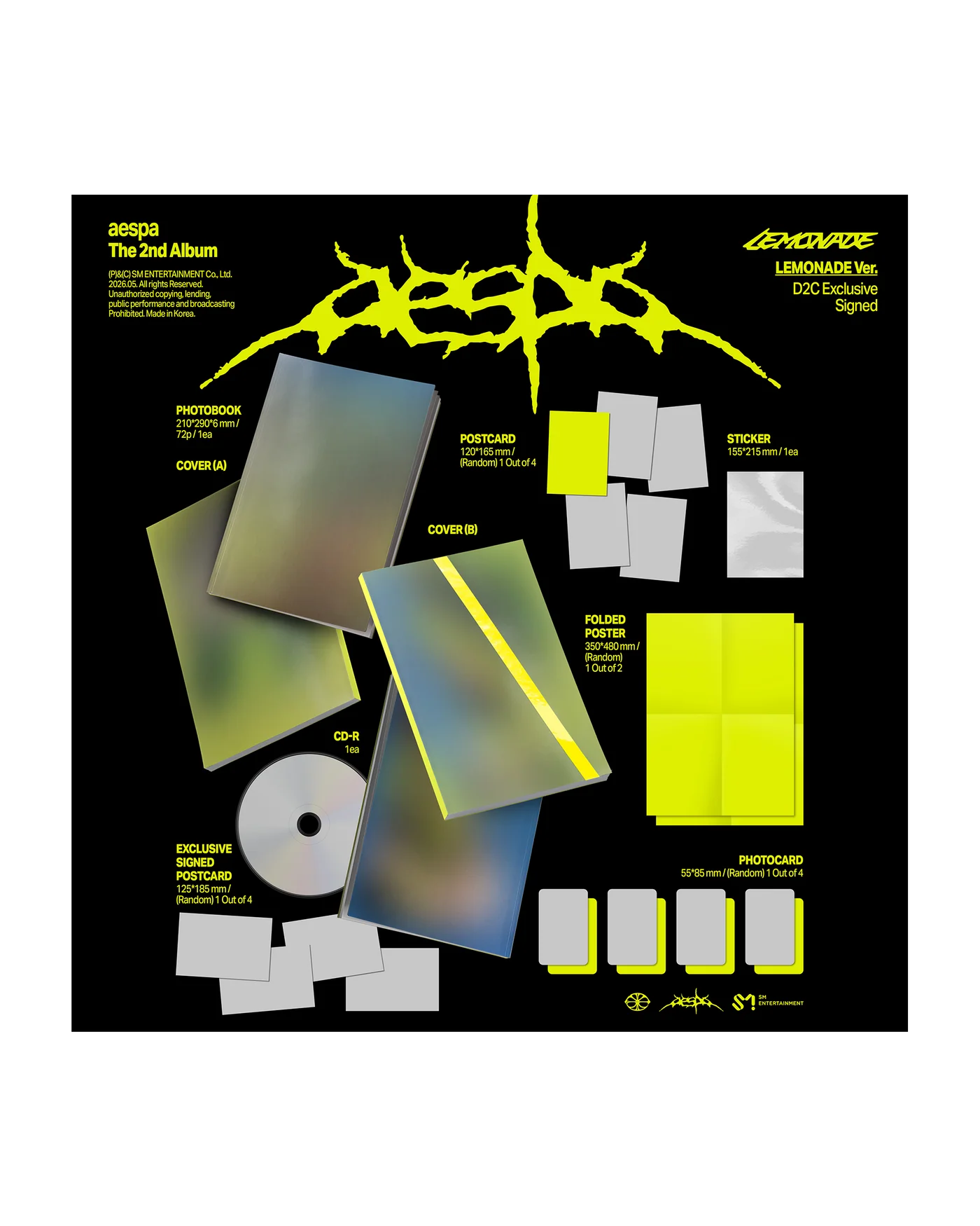 SIGNED Pre- Order  The 2nd Album 'LEMONADE' (LEMONADE Ver.)  (ACID Ver.) 預購Aespa 美網親簽隨機成員